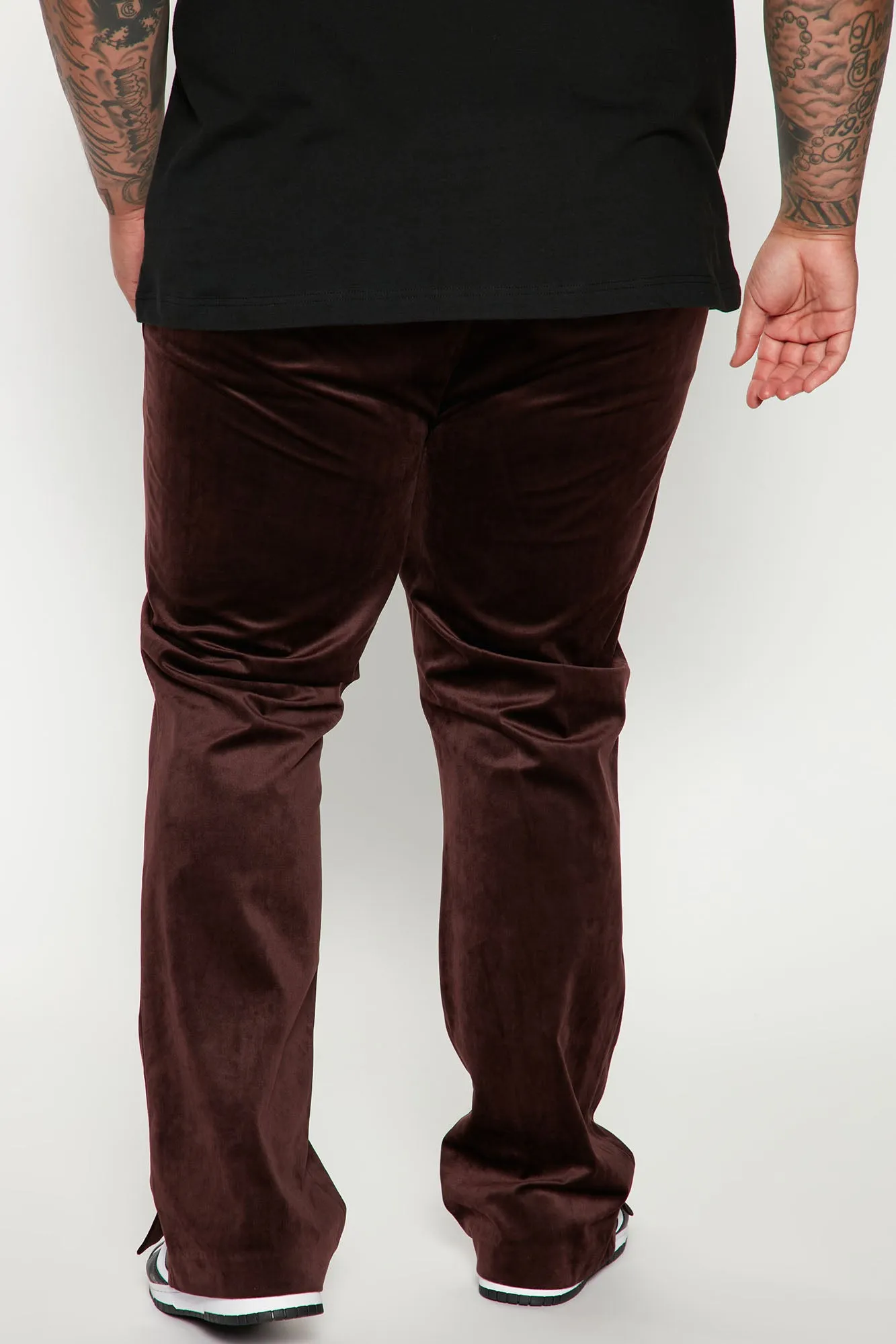 Big Time Luxe Slim Flare Velvet Slit Trouser - Dark Brown