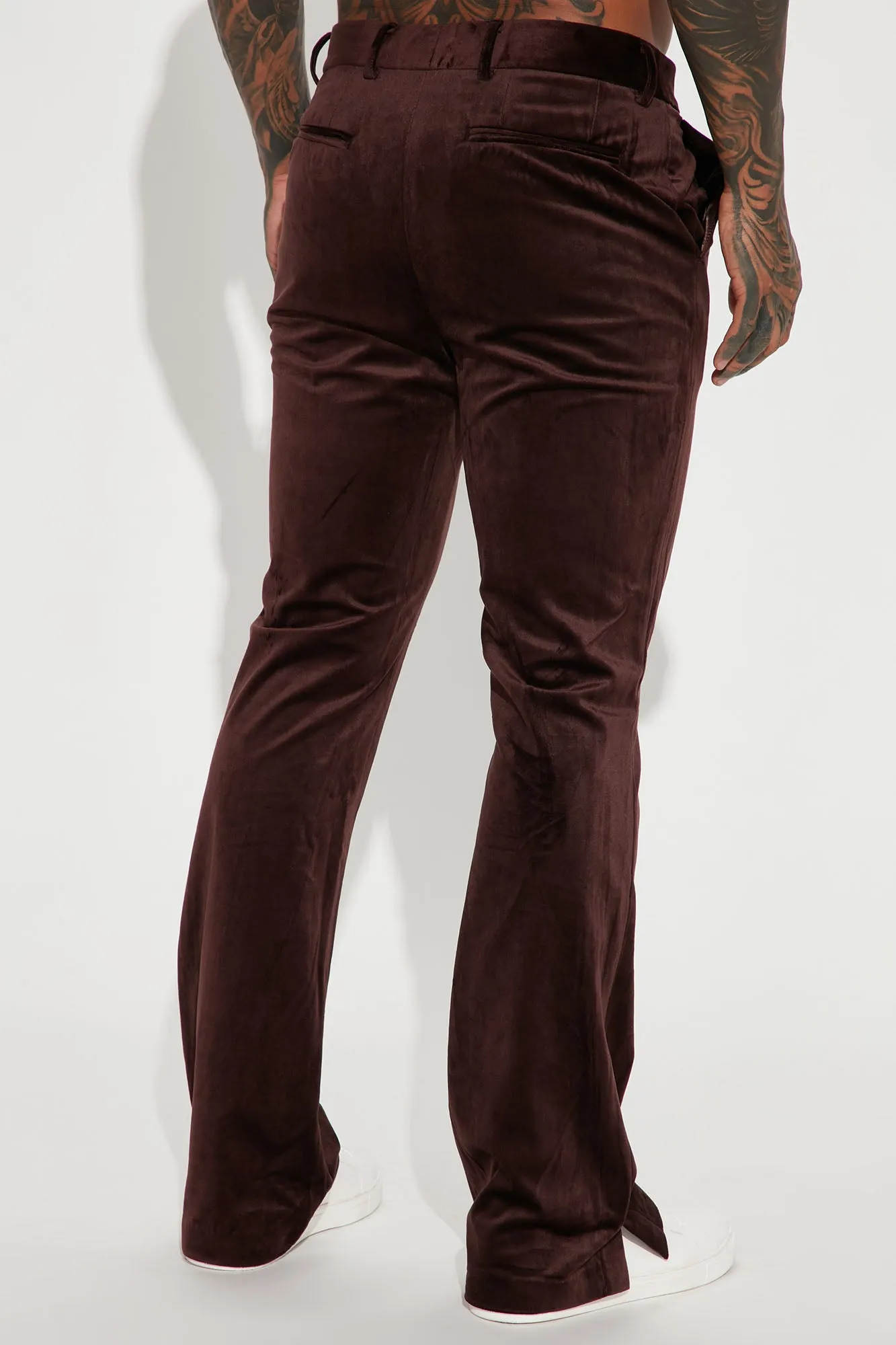 Big Time Luxe Slim Flare Velvet Slit Trouser - Dark Brown