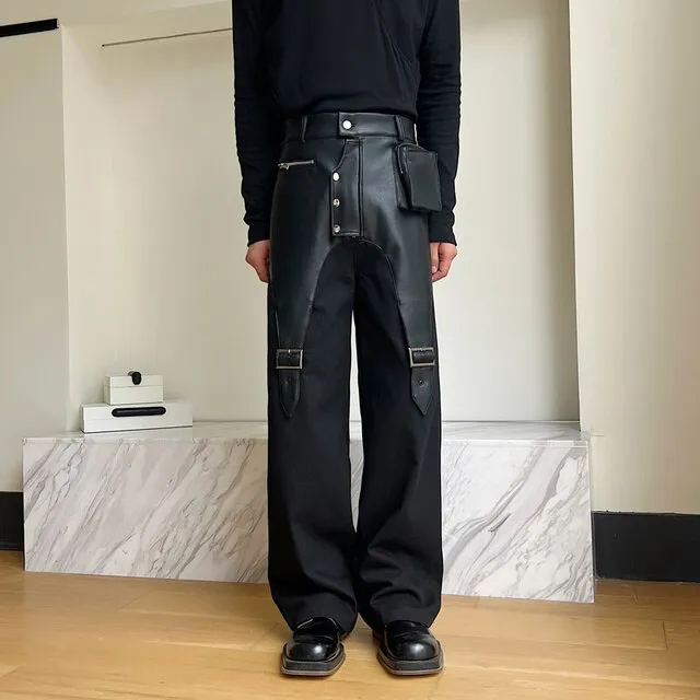 Black Button Pocket with Buckle Decoration Pants