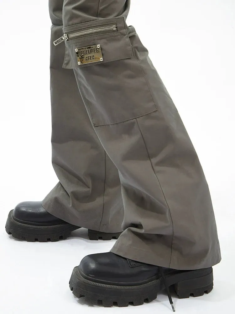 Black Flared Cargo Pants with Multiple Pockets