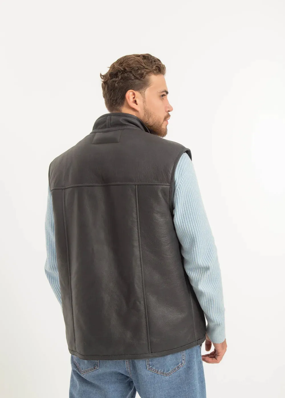 Black Sheepskin Vest with Dark Fur Lining and Side Pockets