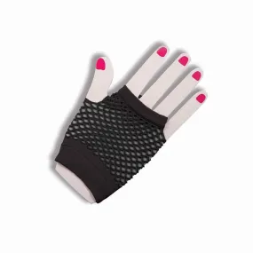 Black short fingerless fisnet glove for adults