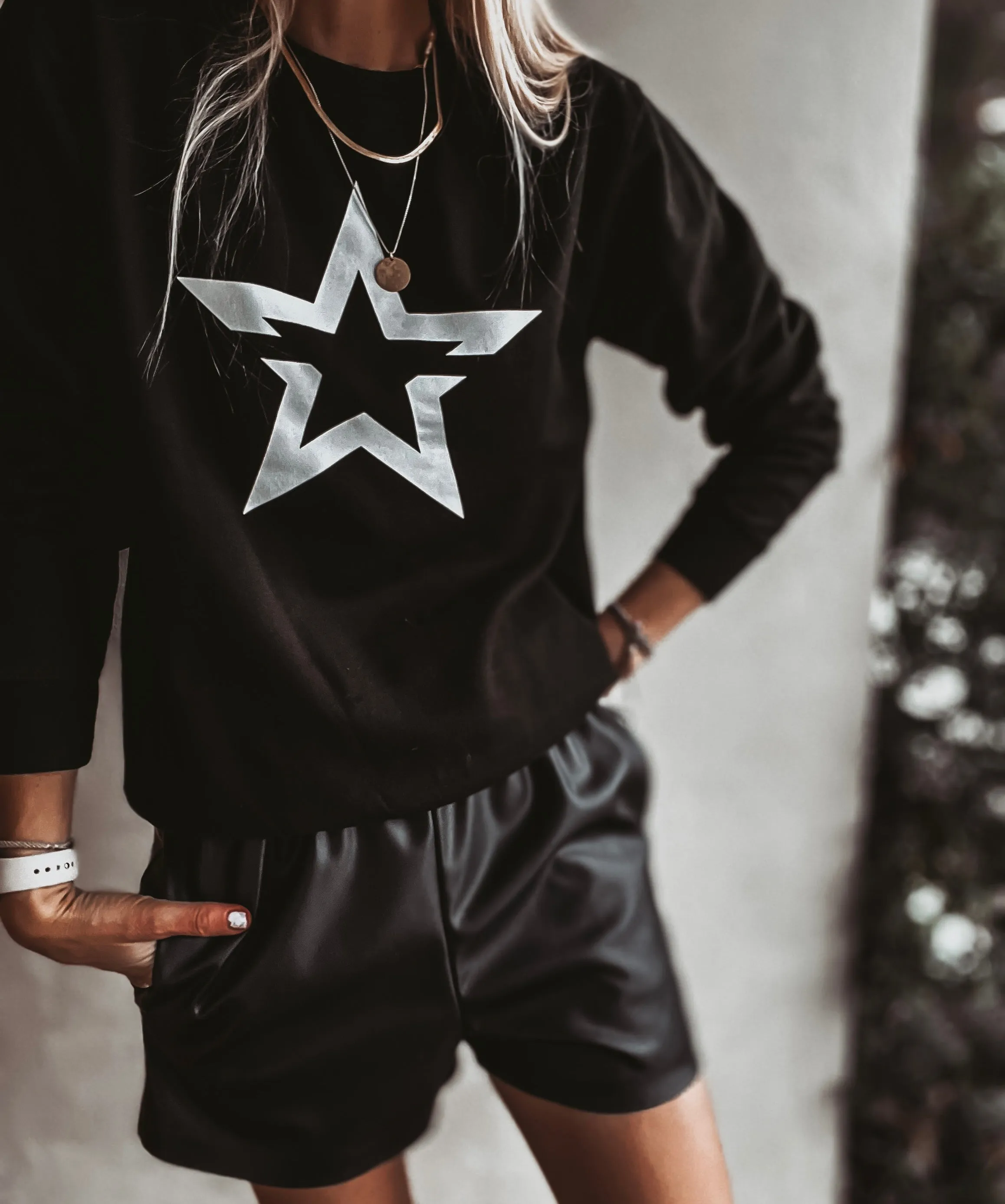 Black sweatshirt with a striking white star *boyfriend fit* *back in stock*