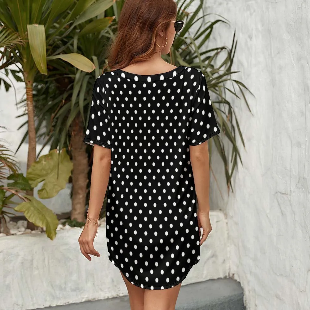 Black With White Polka Dots Dolman Short Sleeve T-Shirt