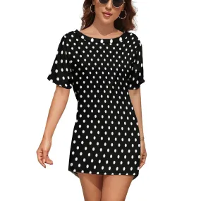 Black With White Polka Dots Dolman Short Sleeve T-Shirt