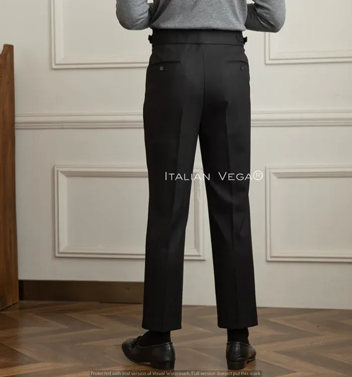 Black Wool Signature Buttoned Formal Gurkha Pants by ITALIAN VEGA® (Winter Edition)