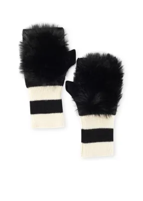 Black/White Stripe  Fluff Fingerless Glove