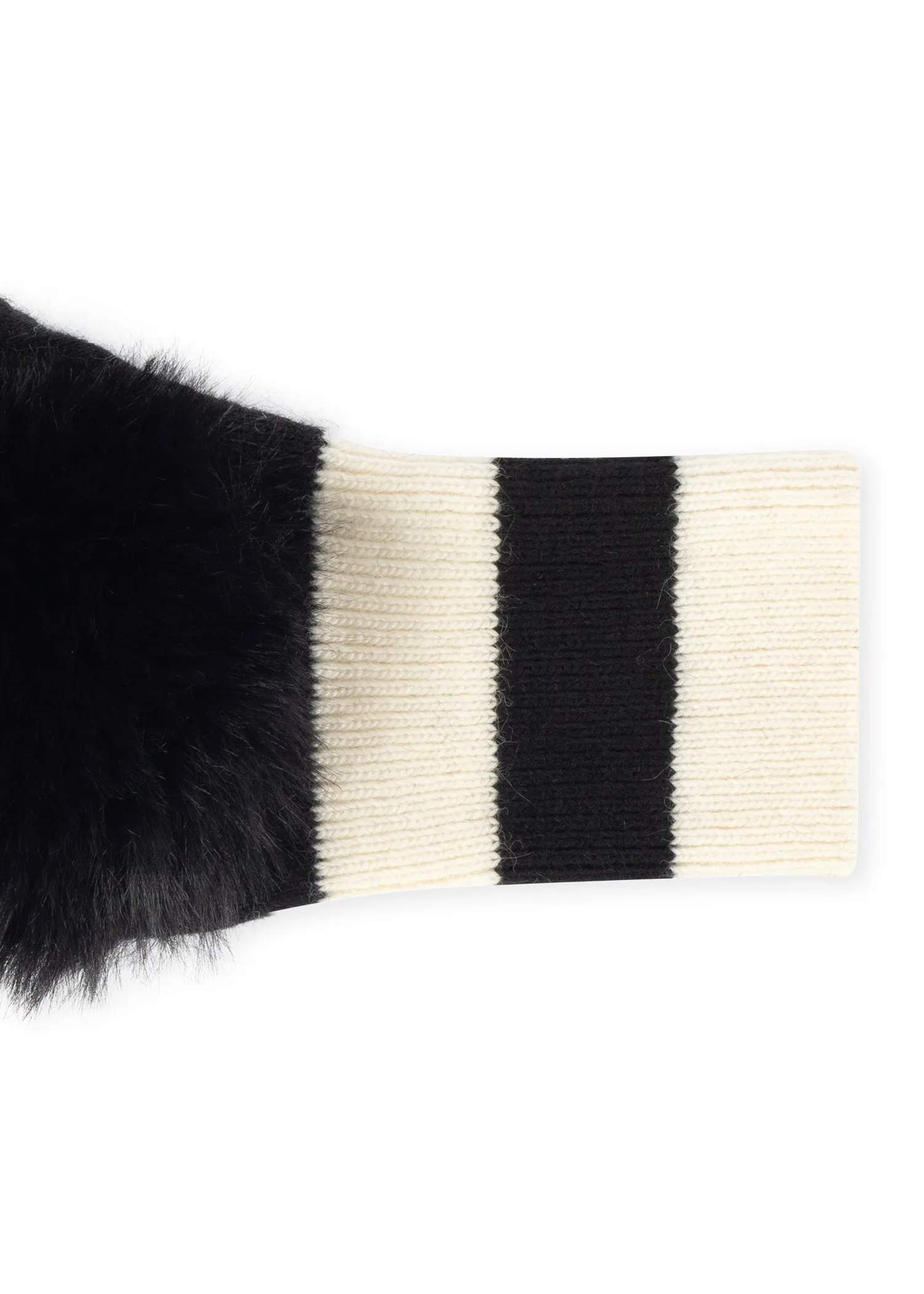 Black/White Stripe  Fluff Fingerless Glove