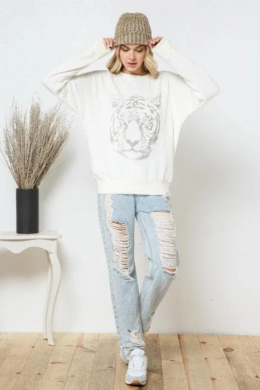 BLUE B French Terry Tiger Studded Star Graphic Sweatshirt