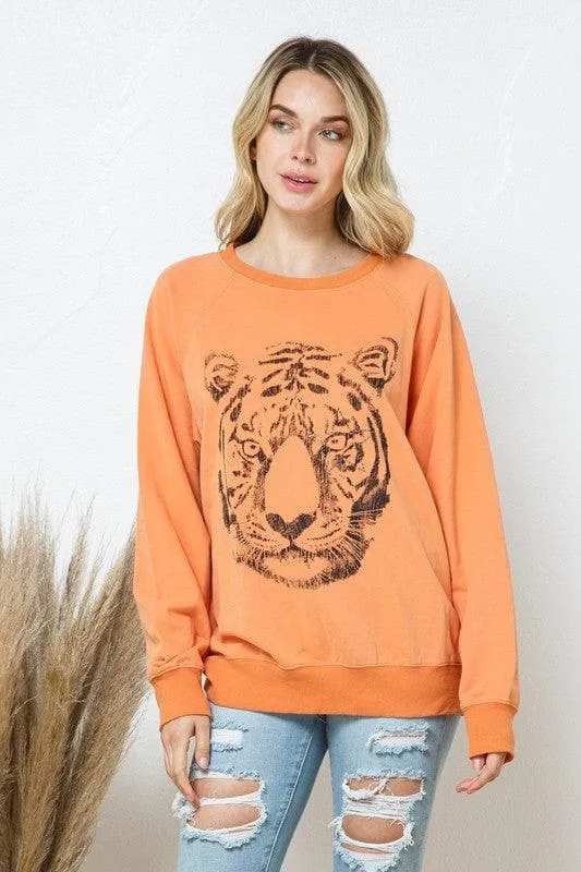 BLUE B French Terry Tiger Studded Star Graphic Sweatshirt