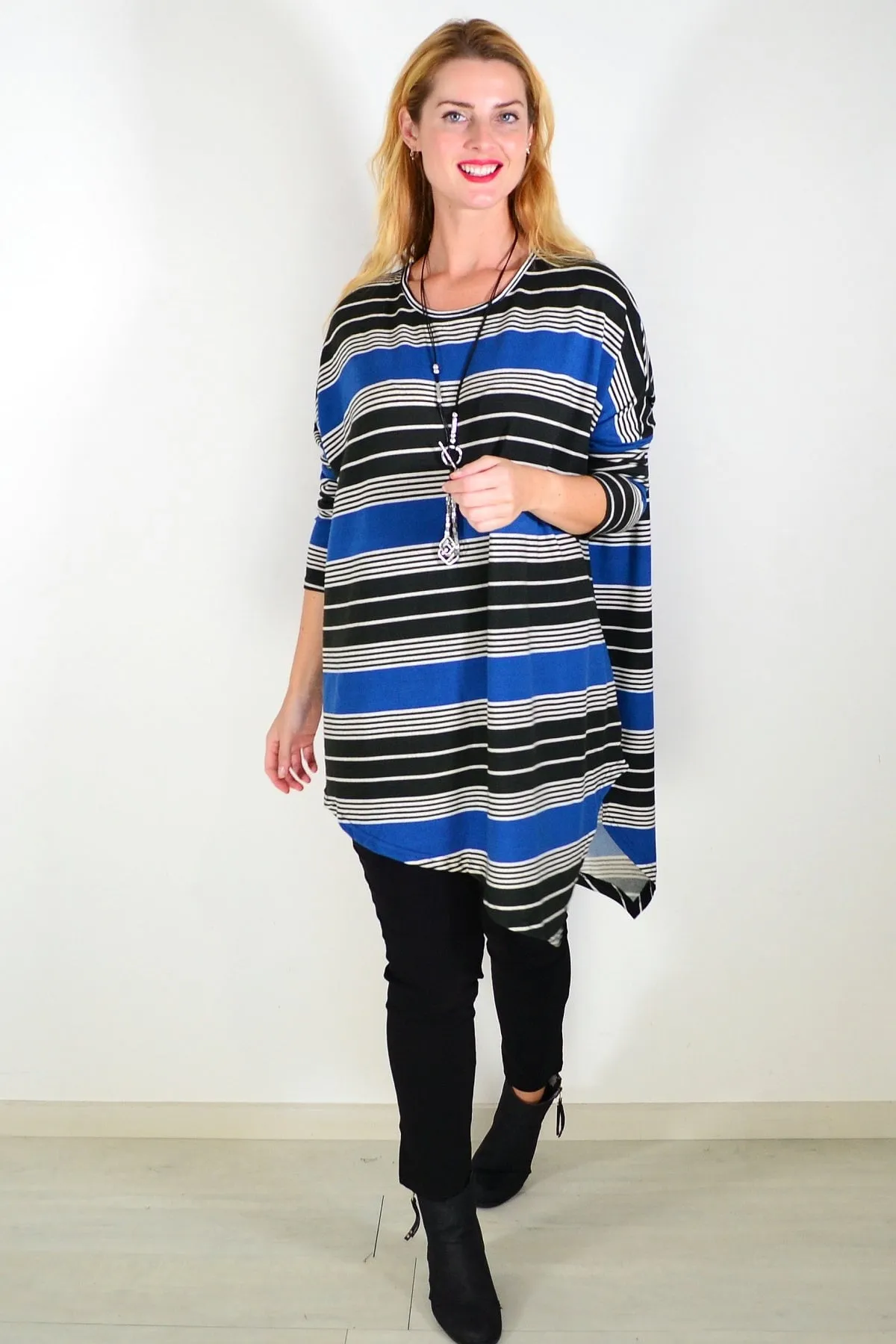 Blue Black Walk My Way Fleece Tunic Top