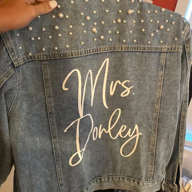 (Blue Pearl) Cursive Denim Jacket for Brides