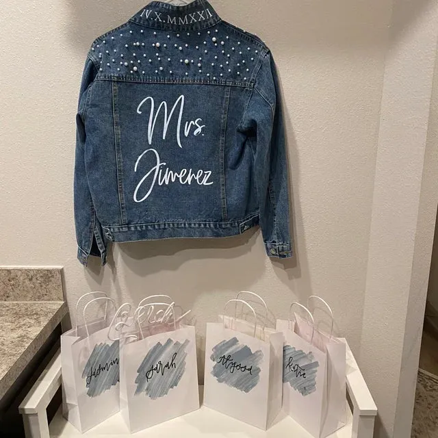 (Blue Pearl) Cursive Denim Jacket for Brides