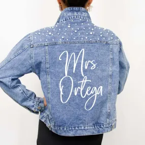 (Blue Pearl) Cursive Denim Jacket for Brides