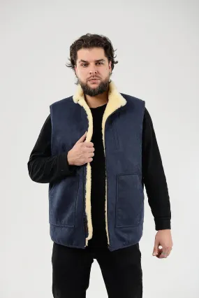 Blue Sheepskin Vest with Patch Pocket Medical Sheepskin Hypoallergenic