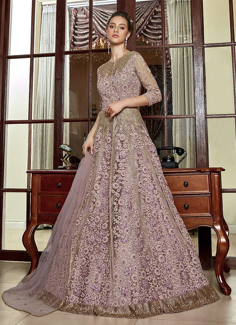 Blush Pink Embroidered Anarkali Lehenga Suit