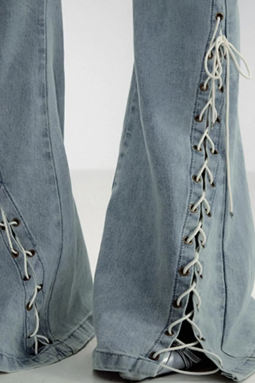 Bohemian Lace-Up Flare Jeans