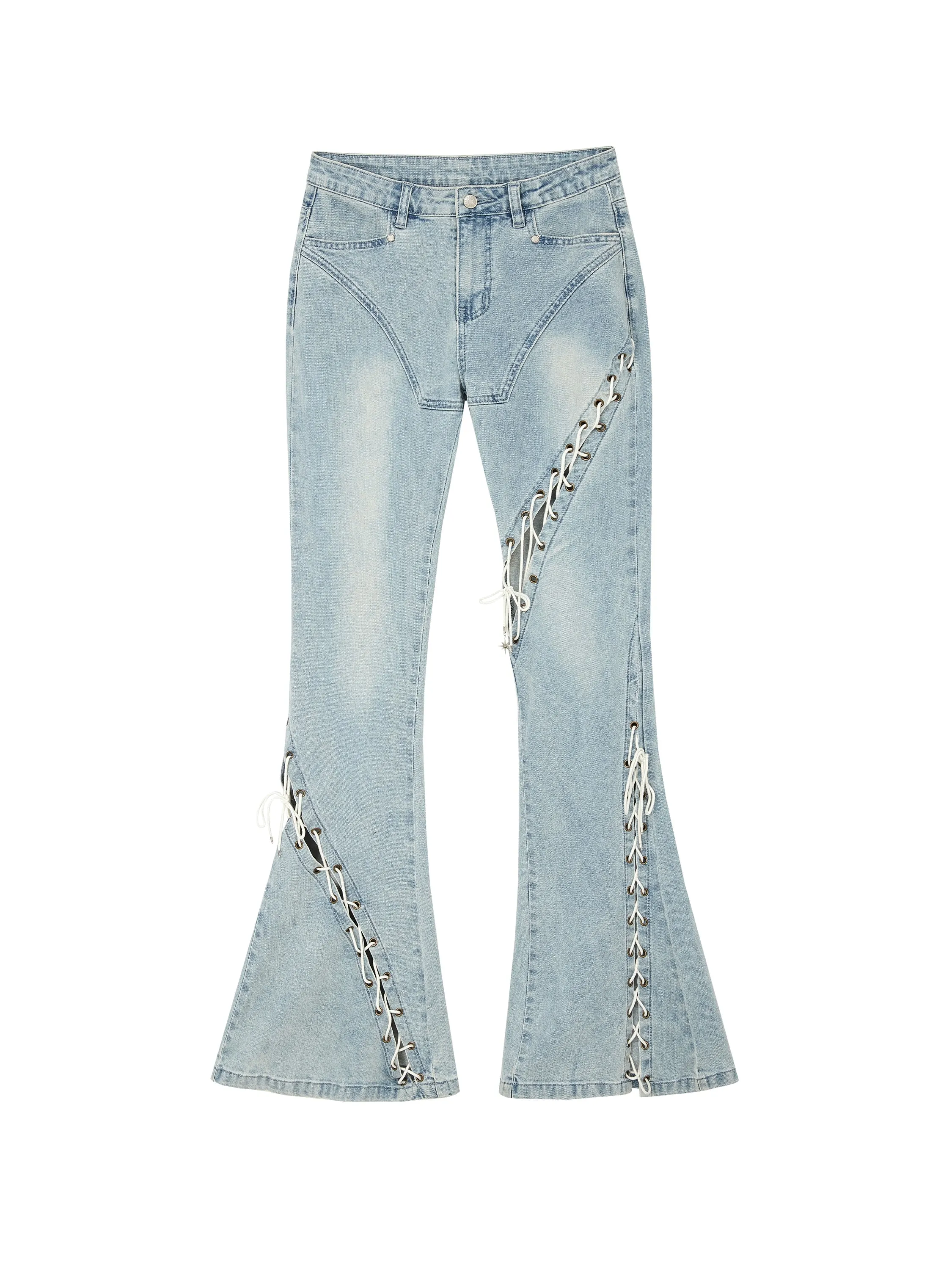 Bohemian Lace-Up Flare Jeans