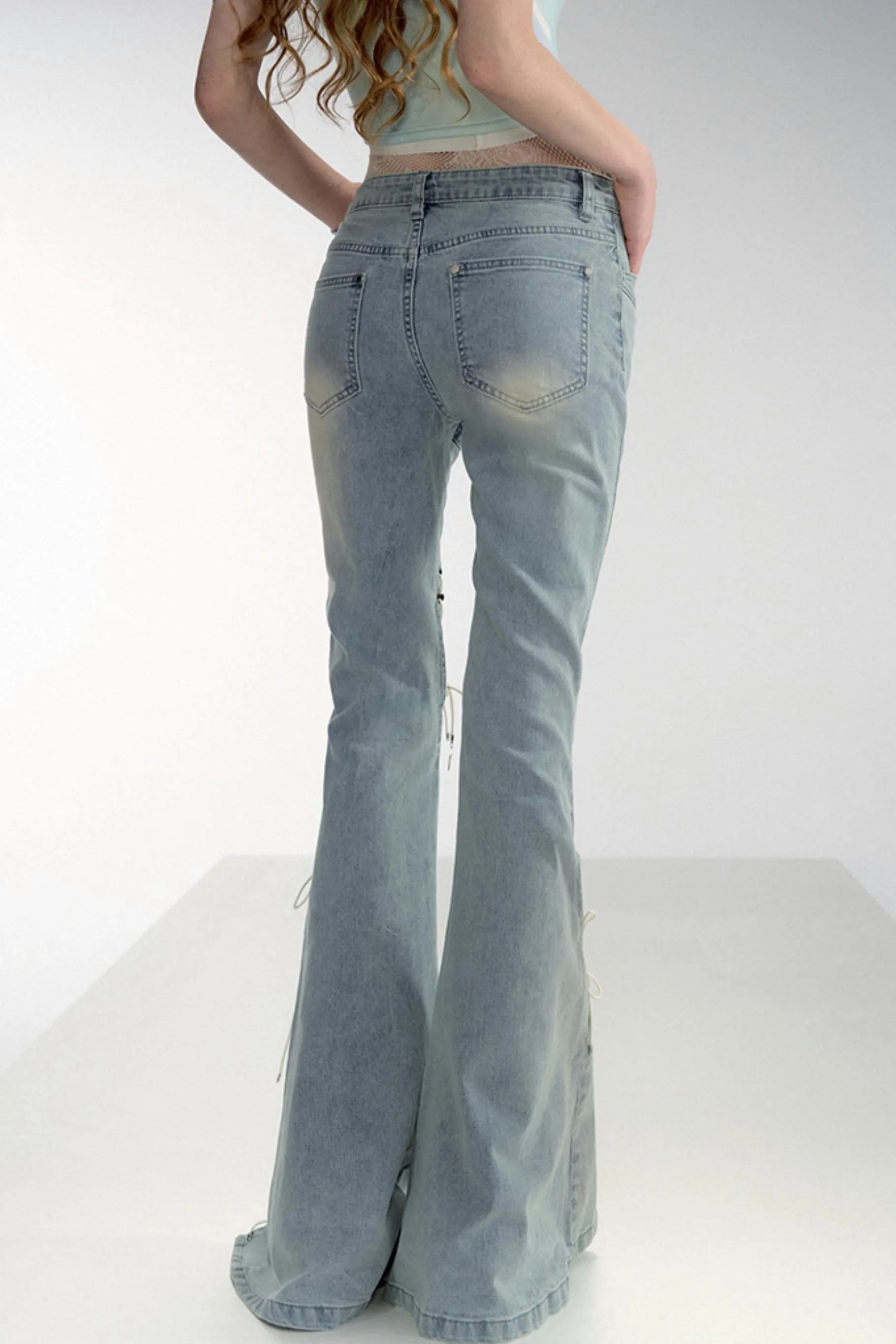 Bohemian Lace-Up Flare Jeans