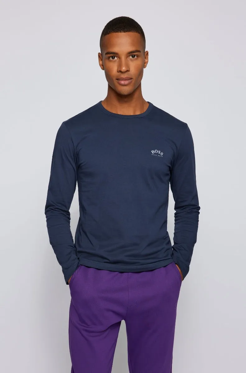 BOSS Togn Curved Long Sleeve T-Shirt in Navy