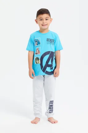 Boys Blue And Grey Avengers Pyjama Set (2 Piece)