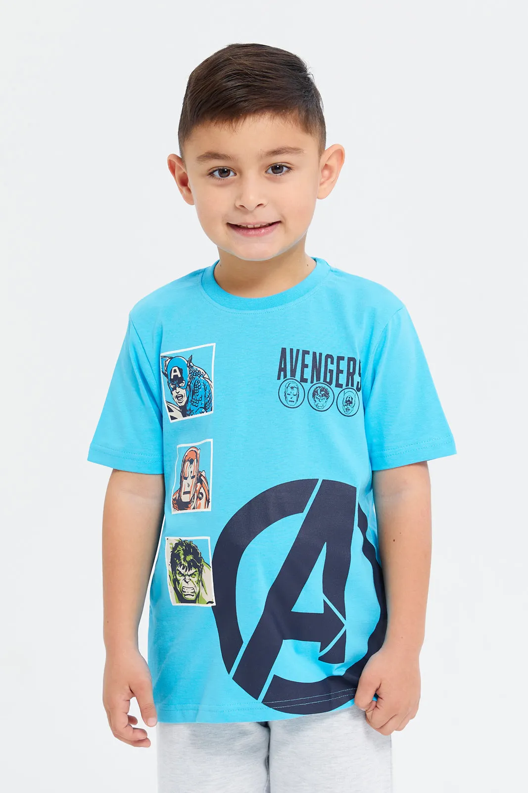 Boys Blue And Grey Avengers Pyjama Set (2 Piece)