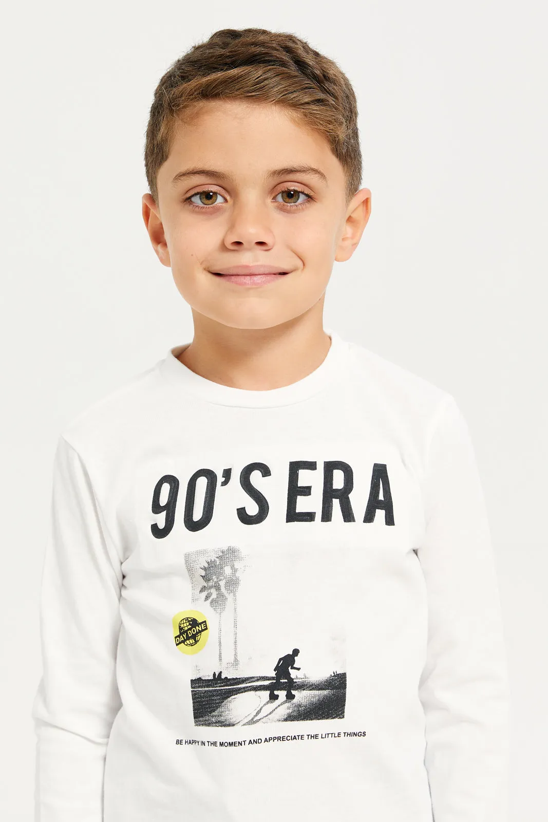 Boys White 90's Era Long Sleeved T-Shirt