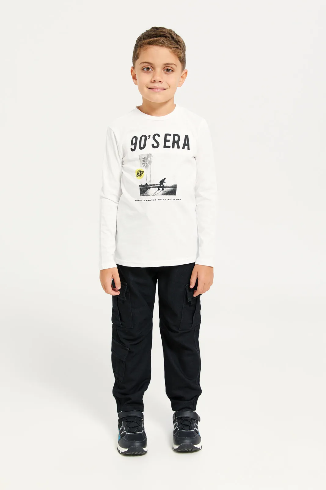 Boys White 90's Era Long Sleeved T-Shirt