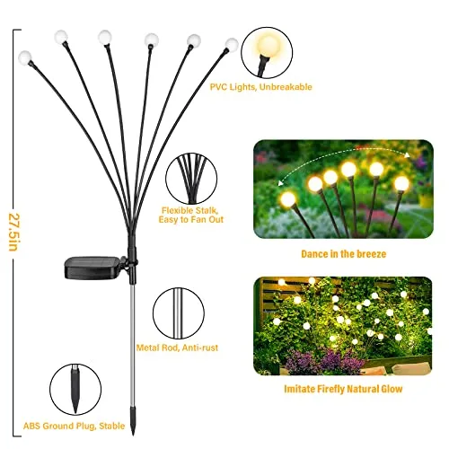 Brightever 𝐔𝐩𝐠𝐫𝐚𝐝𝐞𝐝 Solar Lights Outdoor Waterproof - Swaying Solar Garden Lights, Firefly Lights with Highly Flexible Copper Wires, Yard Pathway Christmas Landscape Stake Lights, 2 Packs