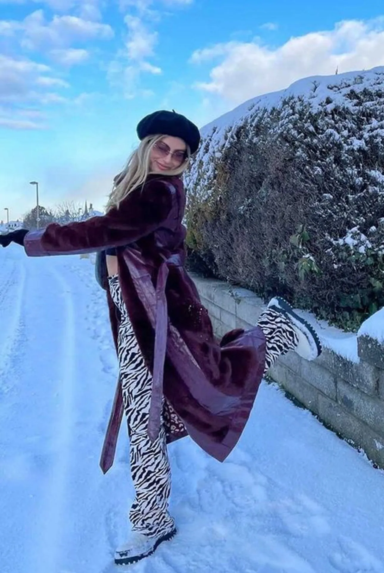 Burgundy Faux Fur Panel Maxi Coat