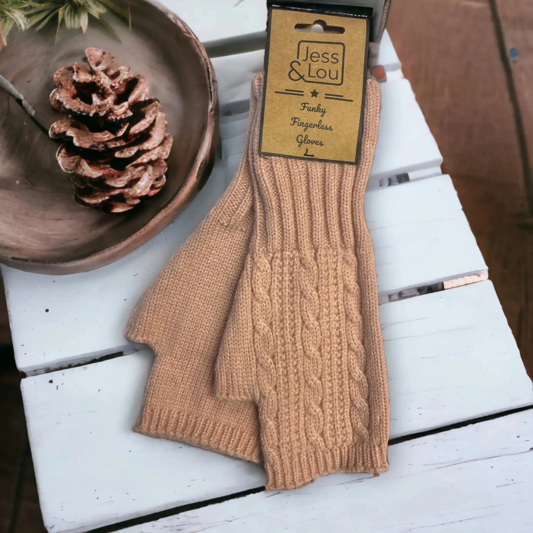 Cable Knit Fingerless Gloves - Pink