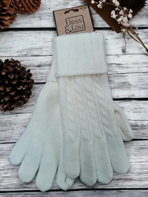 Cable Knit Gloves - Cream