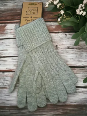 Cable Knit Gloves - Grey