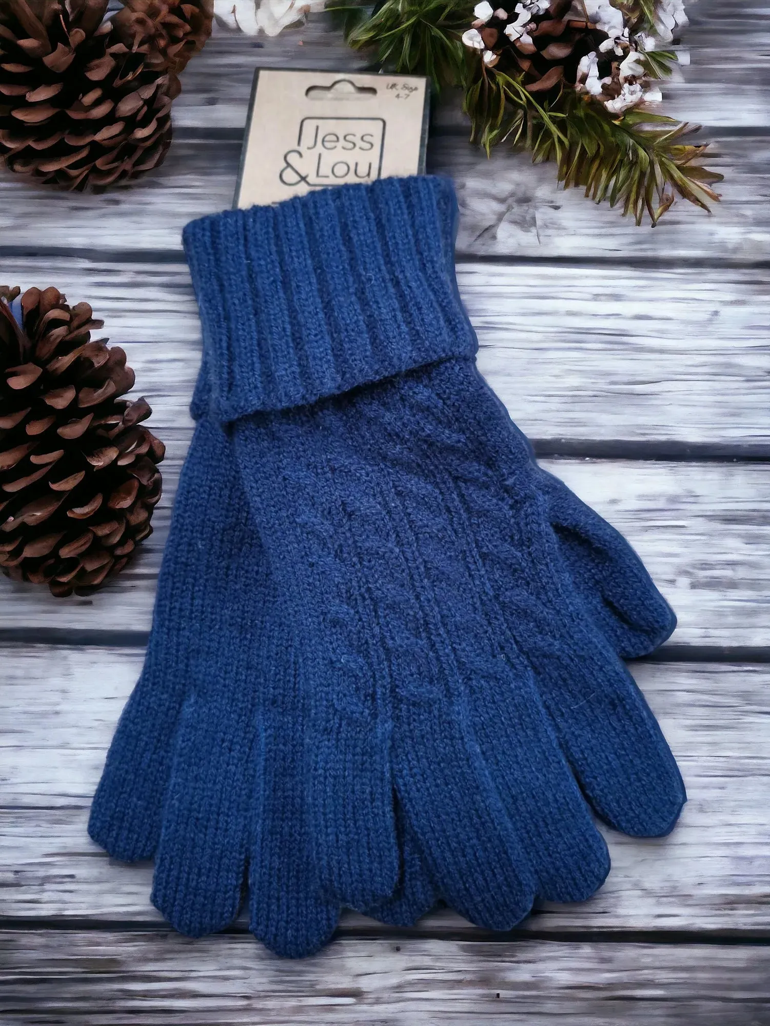 Cable Knit Gloves - Navy