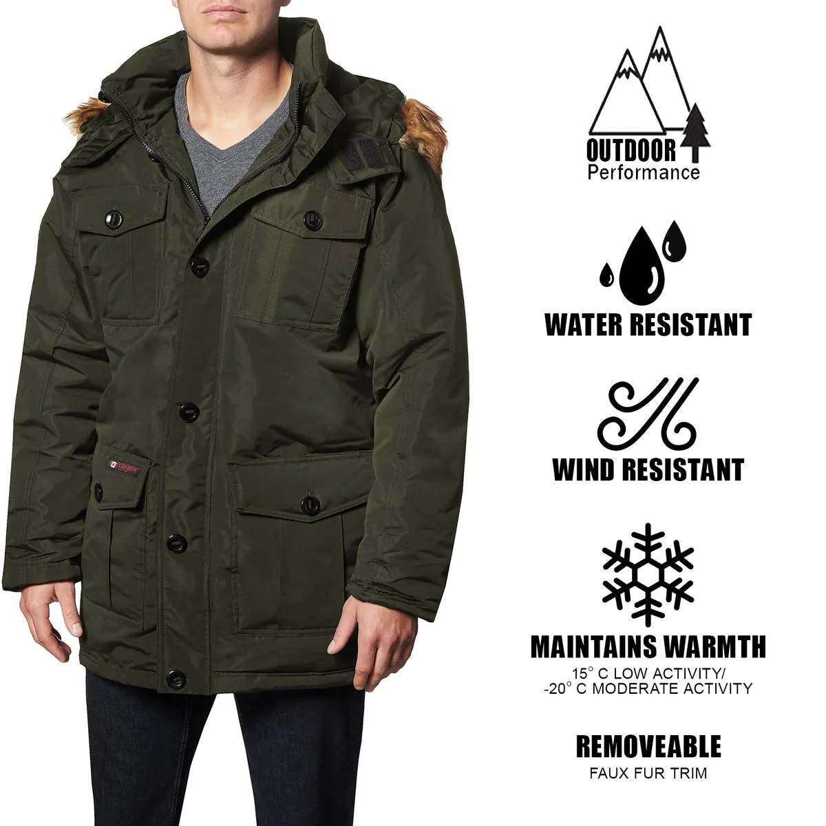 Canada Weather Gear Parka Coat for Men-Insulated Winter Jacket w/ Faux Fur Hood