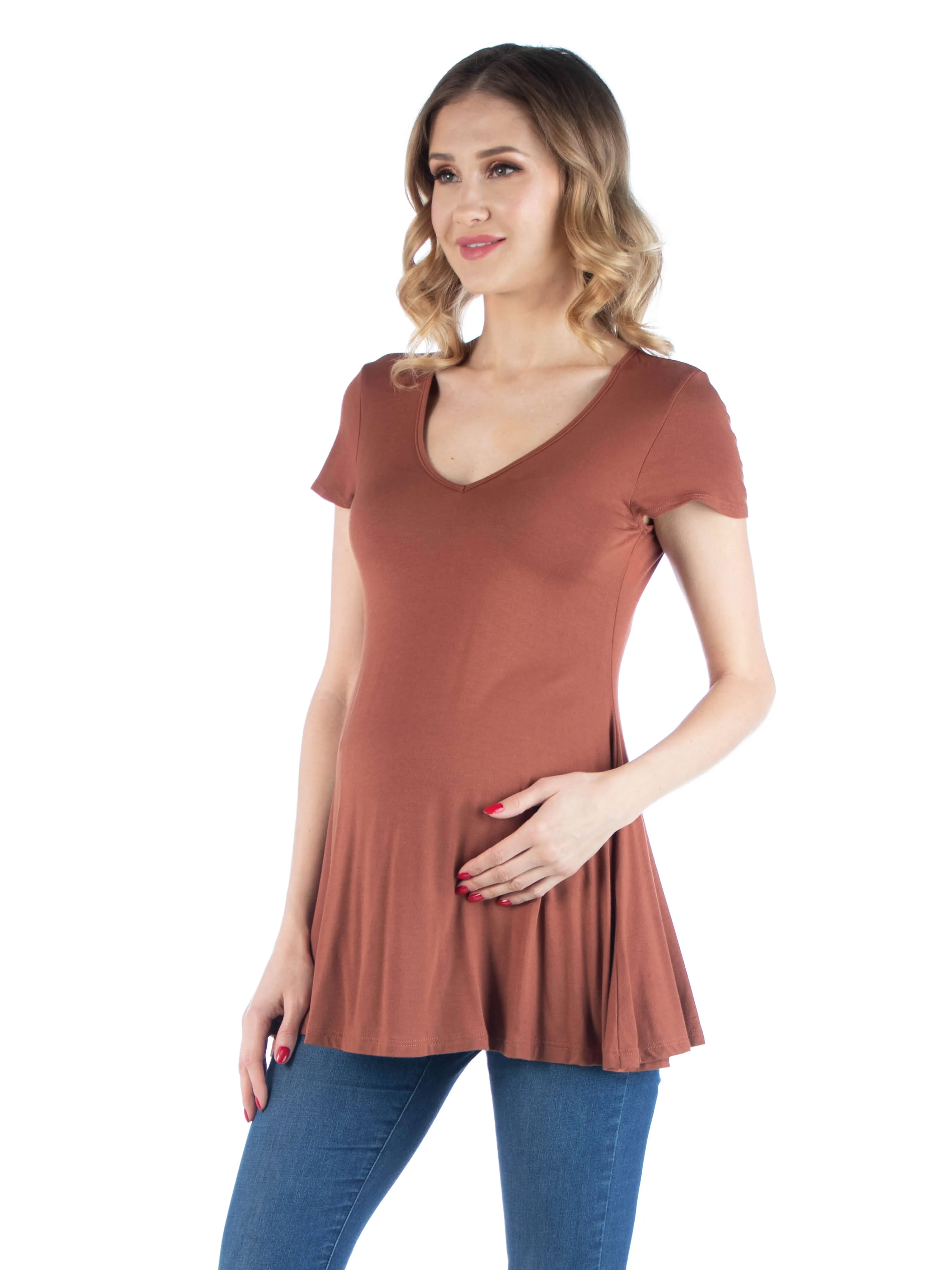 Cap Sleeve Maternity Tunic Top with Soft Flare Hem