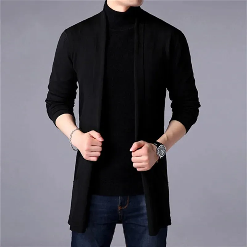 Casual Solid Knitted Long Cardigan