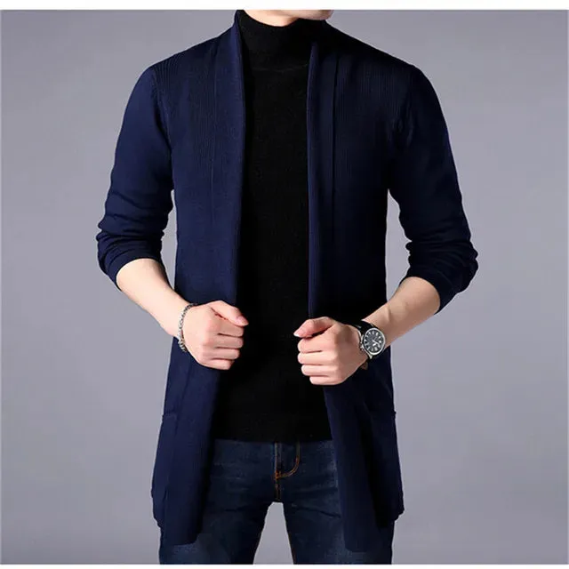 Casual Solid Knitted Long Cardigan