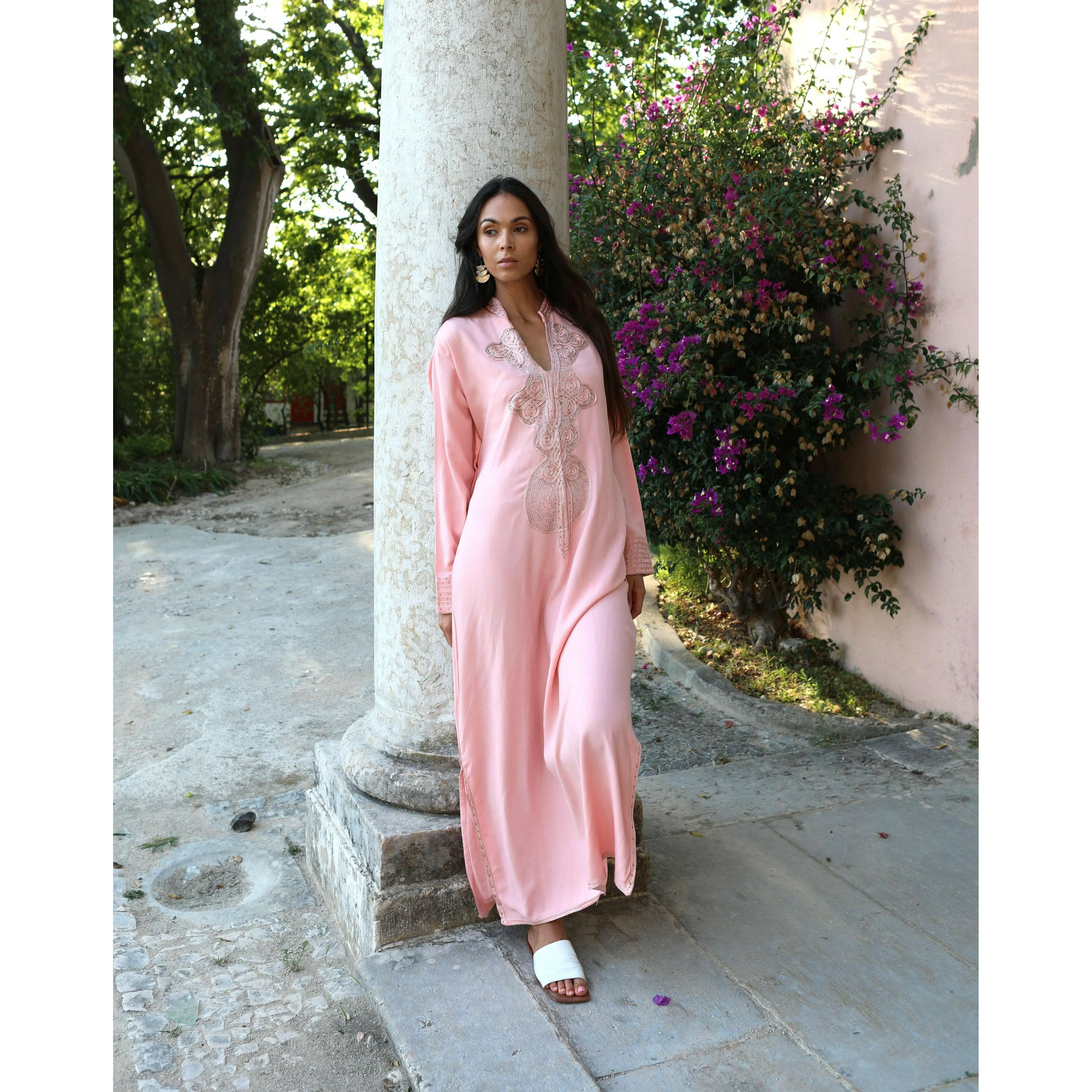 Champagne Pink Embroidered Moroccan Aisha Kaftan- Moroccan Kaftan