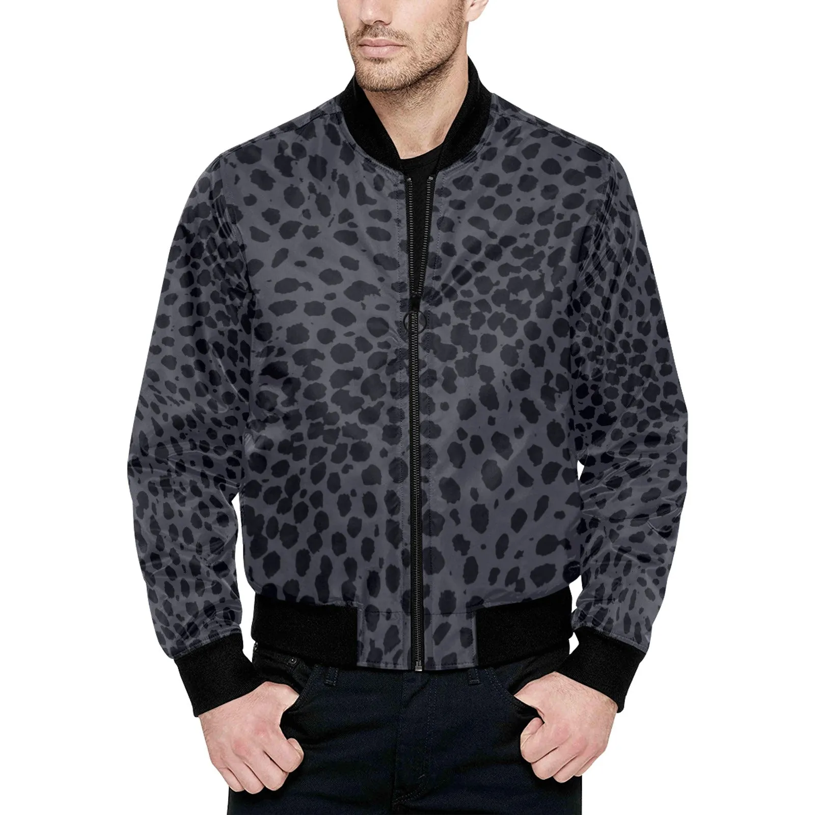 Cheetah Print Charcoal Quilted Bomber Jacket