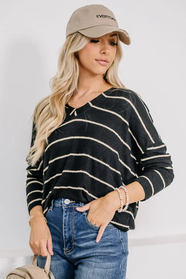 Consider Me Striped Knit Top | Black