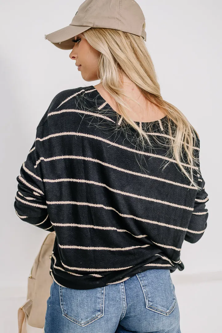 Consider Me Striped Knit Top | Black