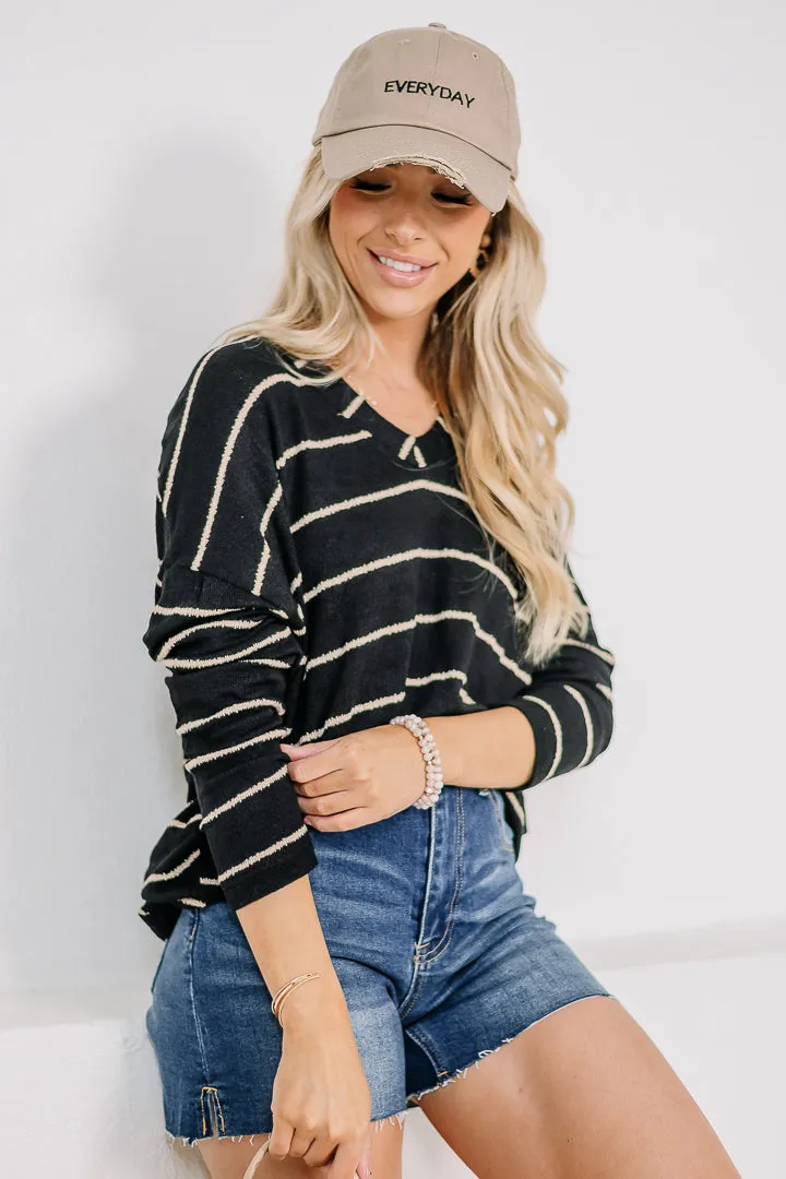 Consider Me Striped Knit Top | Black