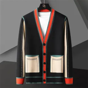 Contrasting Colors Line Decoration Knitted Cardigan