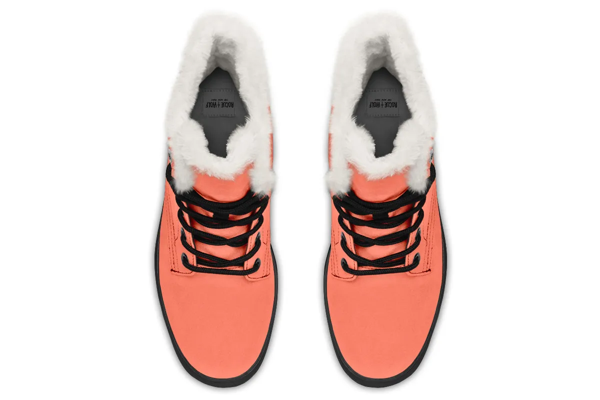 Coral Blush Winter Boots - Warm Micro-Suede Doc-Style Boots Lined with Vegan Wool