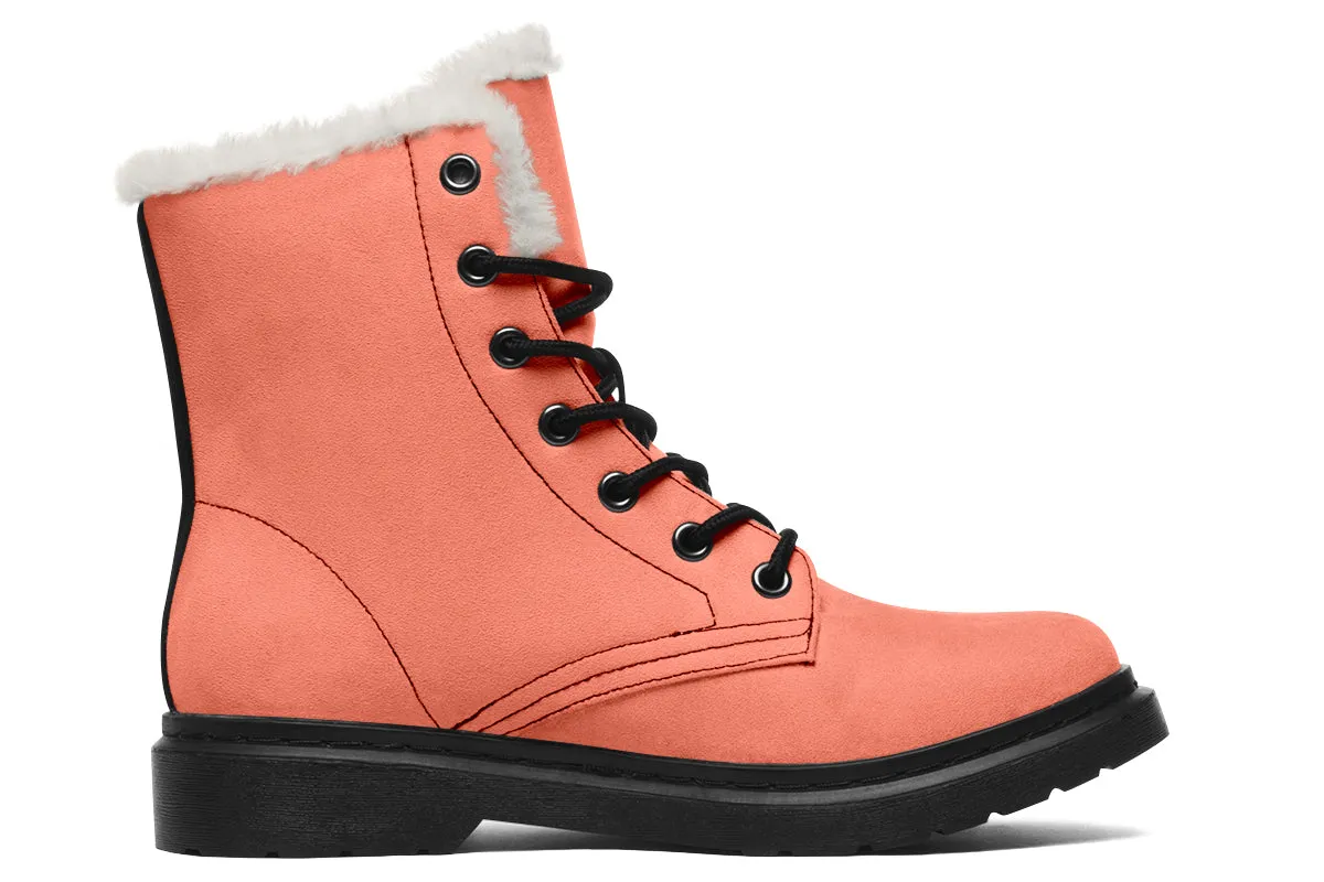 Coral Blush Winter Boots - Warm Micro-Suede Doc-Style Boots Lined with Vegan Wool