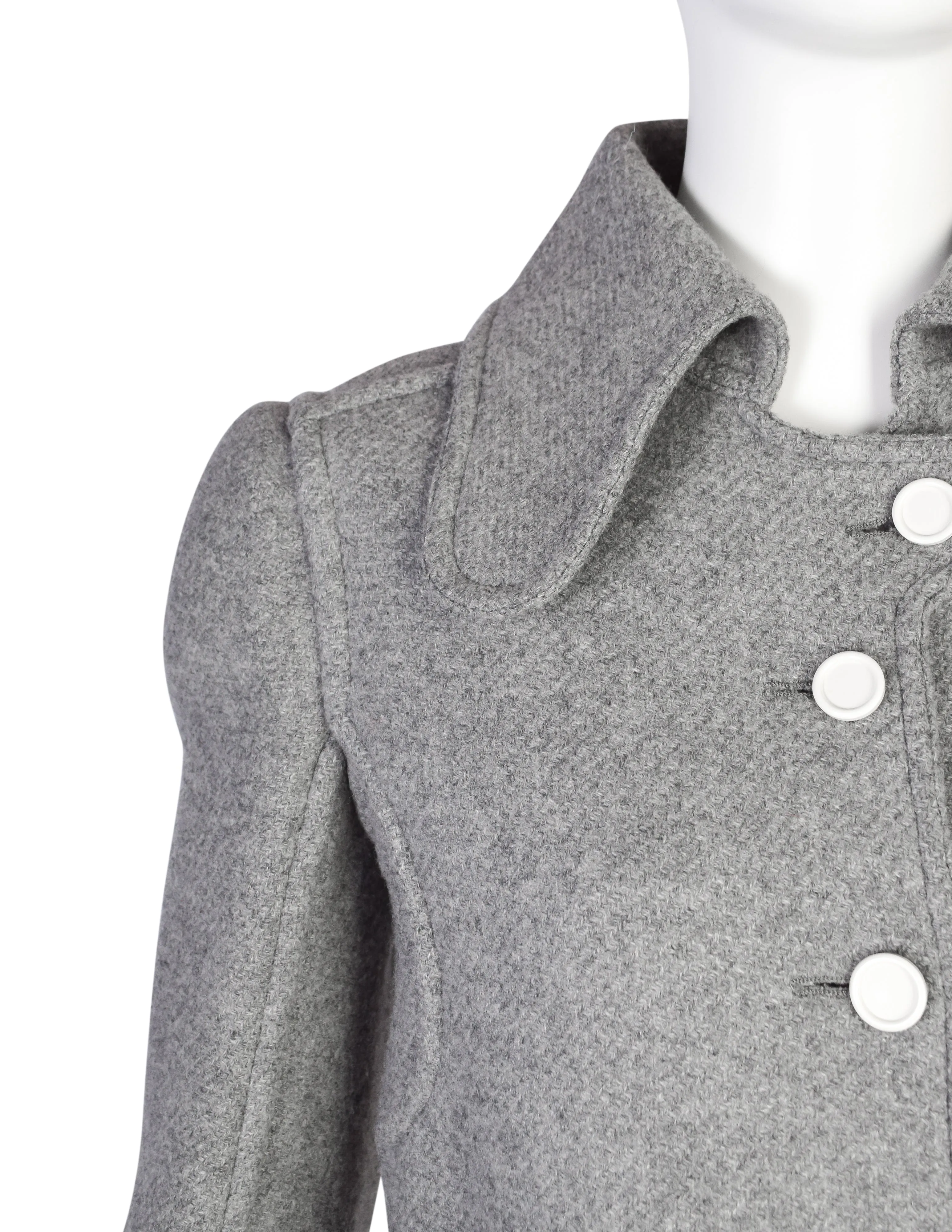 Courreges Vintage 1960s Couture Numbered Mod Space Age Grey Wool Coat