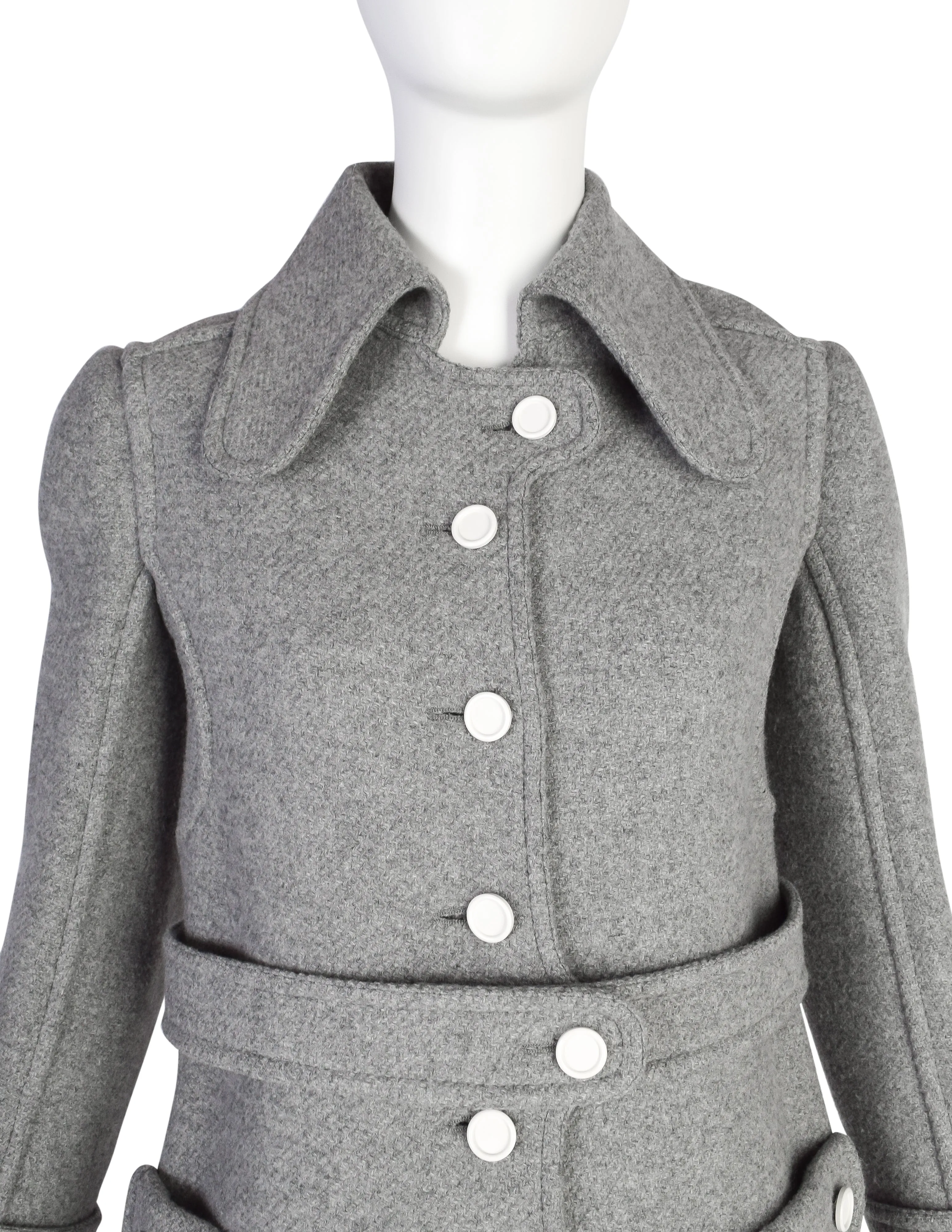 Courreges Vintage 1960s Couture Numbered Mod Space Age Grey Wool Coat