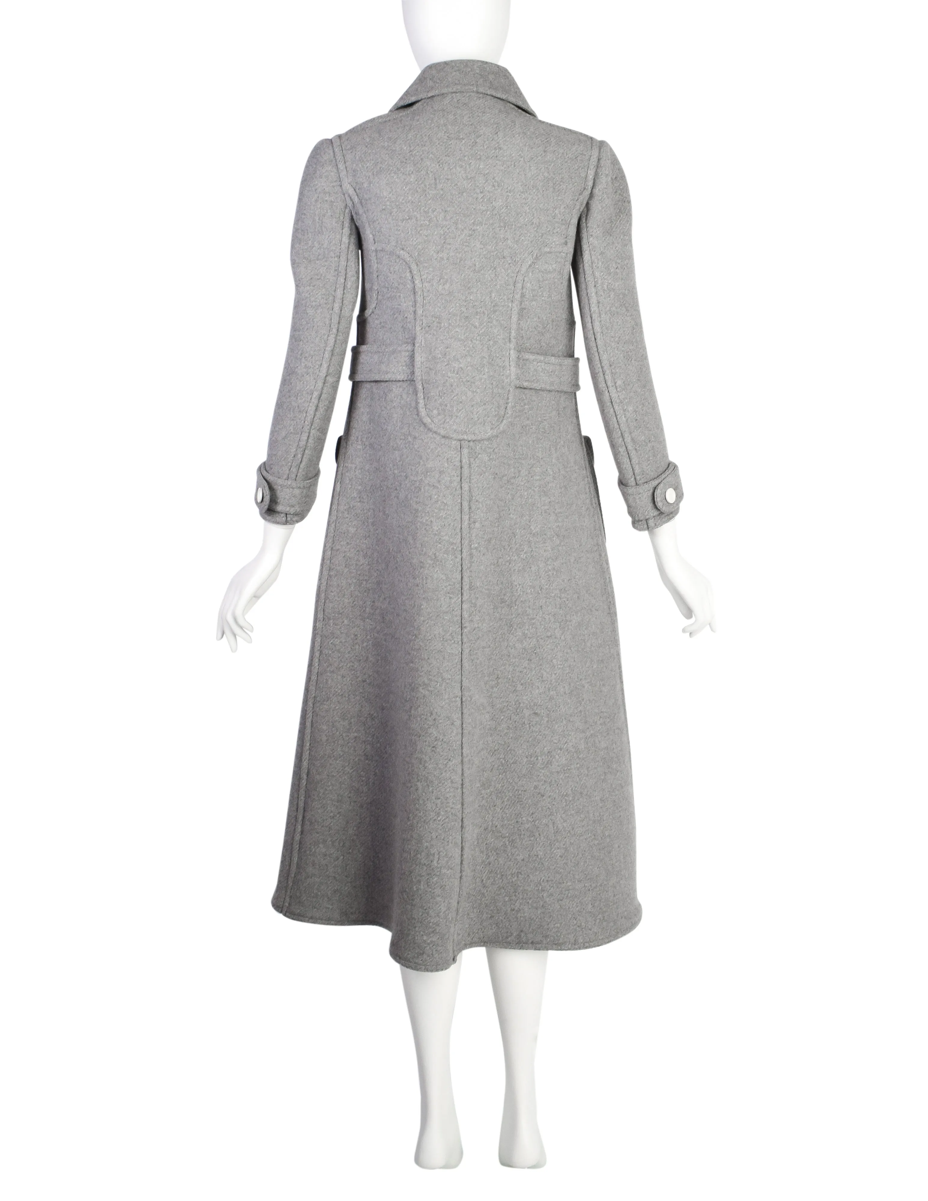 Courreges Vintage 1960s Couture Numbered Mod Space Age Grey Wool Coat