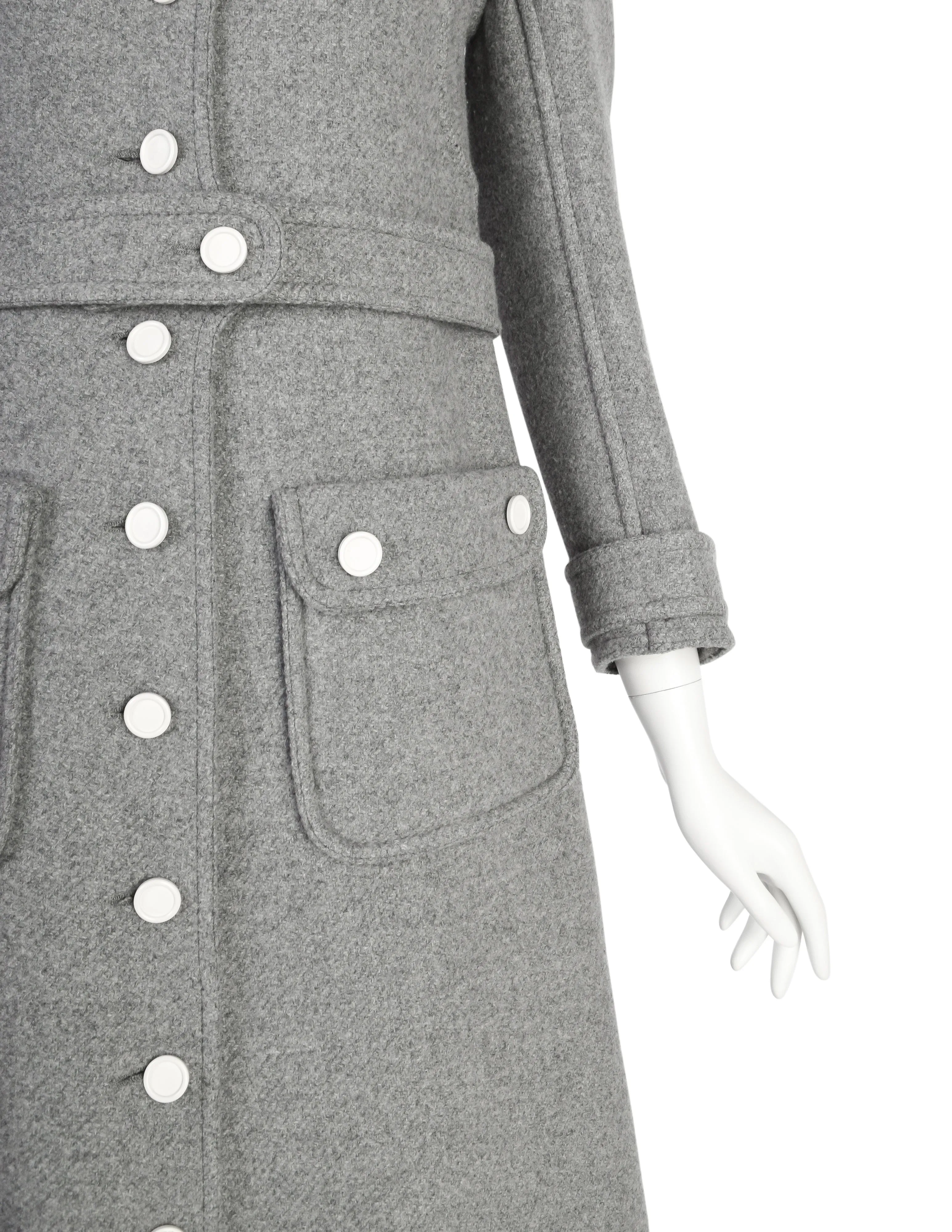 Courreges Vintage 1960s Couture Numbered Mod Space Age Grey Wool Coat